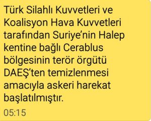 TSK Sms’le Harekat Bilgilendirmesi Yaptı