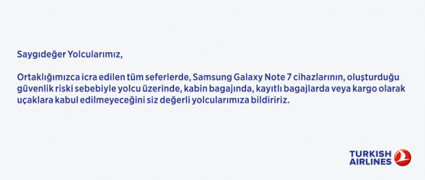 THY Note 7 duyuru Türk Hava Yolları Note 7