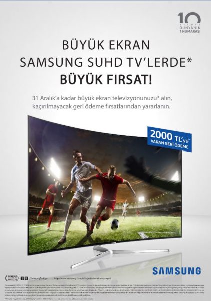 Samsung TV Geri Ödeme Kampanyası, SUHD TV'lerde 2000 TL indirim !