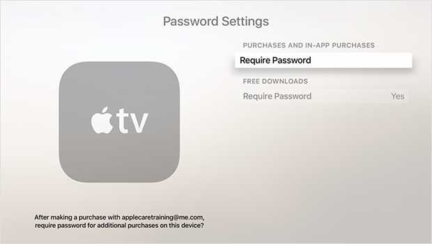 apple tv parola ayarları