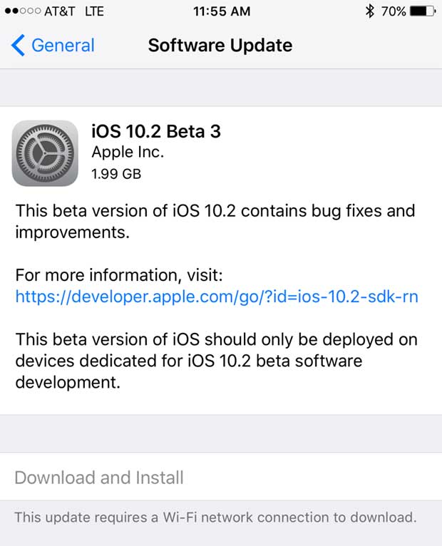 ios 10.2. beta 3 güncelleme