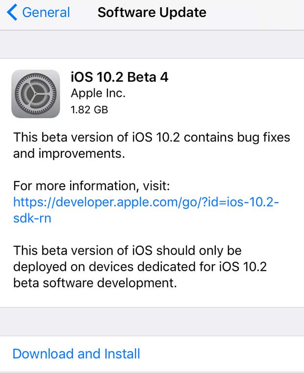 iOS 10.2 Beta 4