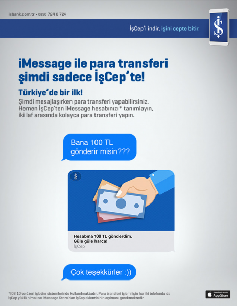 iMessage ile Para Transferi Mümkün! Bu Kolaylık İşCep'te