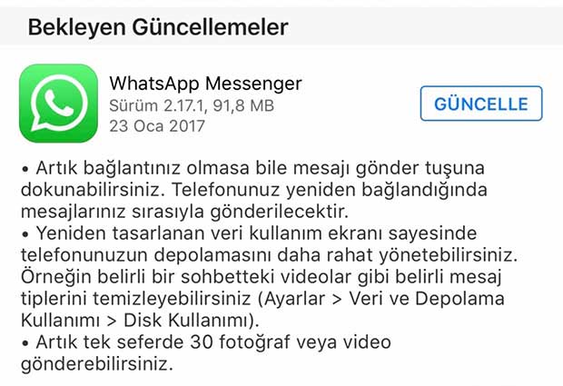 whatsapp ios güncellendi