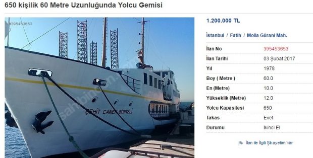 Bunu da Gördük, Yolcu Vapuru Sahibinden.com’da Satışa Çıkarıldı