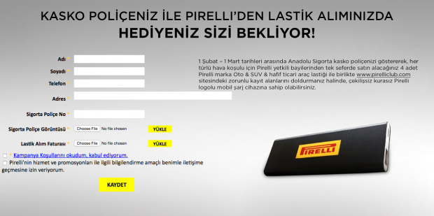 Pirelli Anadolu Sigorta Kampanyası, Mobil Şarj Cihazı Hediye!
