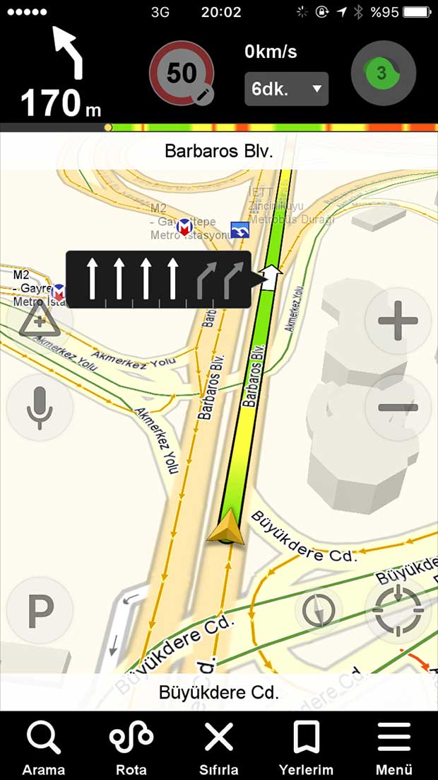 yandex navigasyon şerit yönllendirme