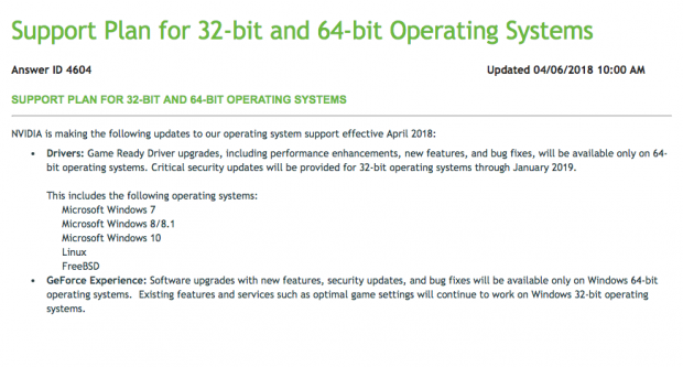 NVIDIA 32 Bit GeForce Desteğini Bu Ay Sona Erdiriyor