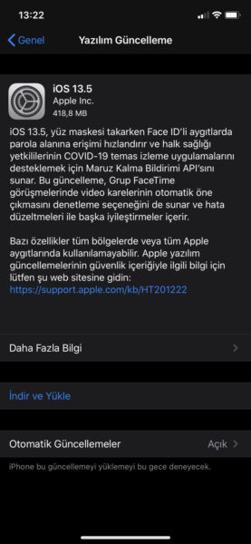 iOS 13.5 Yüz Maskesi