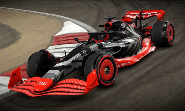 Showcar mit Audi F1 launch livery in the simulation EA SPORTS F1® 22