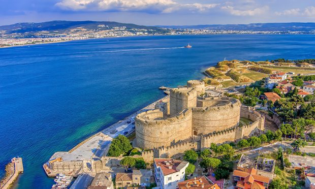 Tarihin izinde: Çanakkale - Kilitbahir, Çanakkale TURKEY - 24 June 2022 . Kilitbahir castle fortress at Çanakkale coast
