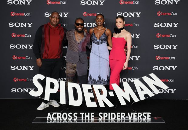 LAS VEGAS, NV - APRIL 24, 2023: Kemp Powers, Shameik Moore, Issa Rae and Hailee Steinfield at the CinemaCon Photo Call for Sony Pictures and Sony Pictures Animation’s SPIDER-MAN: ACROSS THE SPIDER-VERSE at The Colosseum at Caesar's Palace.