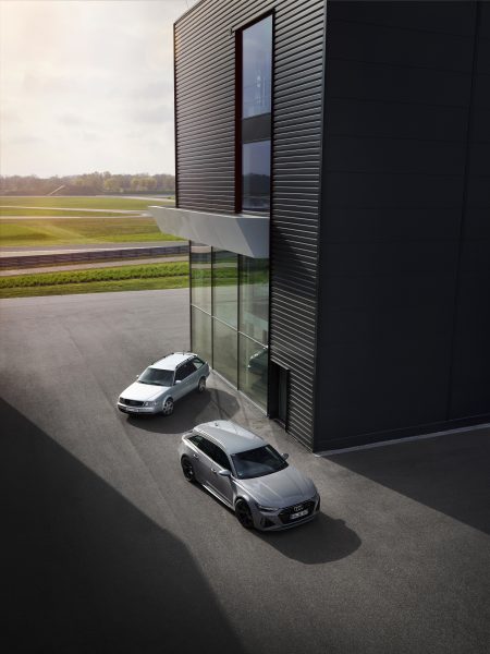 Ancestor and descendant: Audi S6 plus and Audi RS 6 Avant performance, color: Nardo Gray