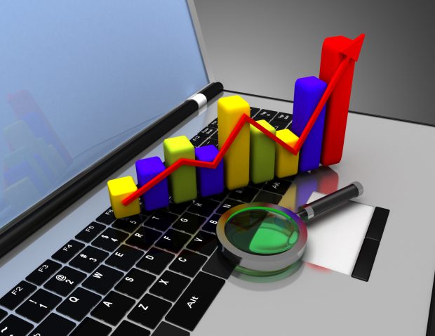 laptop and chart. 3d illustration