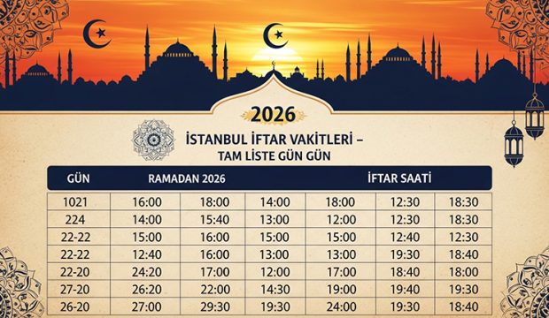 İstanbul için 2026 Ramazan İftar Saatleri — Gün Gün Tam Liste