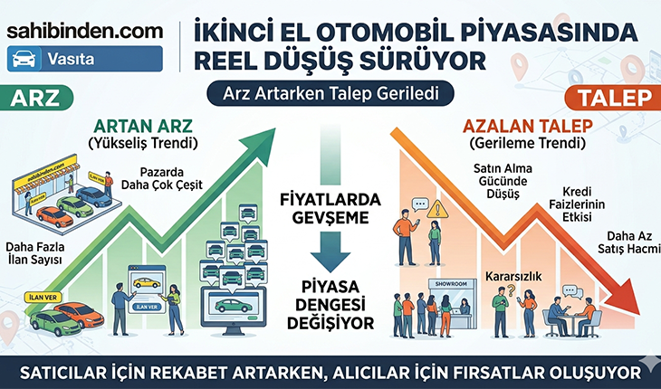 İkinci El Otomobil Piyasasında Reel Düşüş Sürüyor: Arz Artarken Talep Geriledi