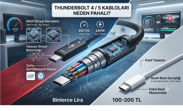 Thunderbolt 4 ve Thunderbolt 5 Kabloları Neden Bu Kadar Pahalı?