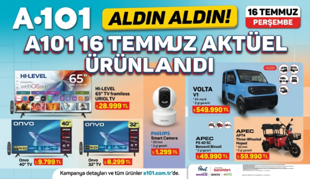 A101 16 Temmuz Aktüel Ürünleri Açıklandı: Elektrikli Araç, QLED TV ve OPPO Telefon Dikkat Çekiyor