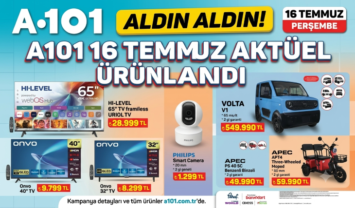 A101 16 Temmuz Aktüel Ürünleri Açıklandı: Elektrikli Araç, QLED TV ve OPPO Telefon Dikkat Çekiyor