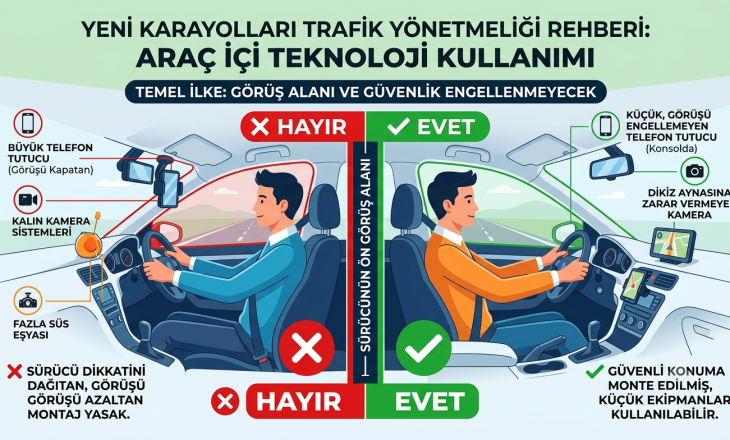 Yeni Karayolları Trafik Yönetmeliği Rehberi: Araç Kamerası, Telefon Tutucu Nasıl Kullanılacak?