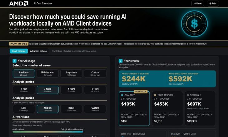 AMD, Tokenomics Hesap Makinesini Kullanıma Sundu